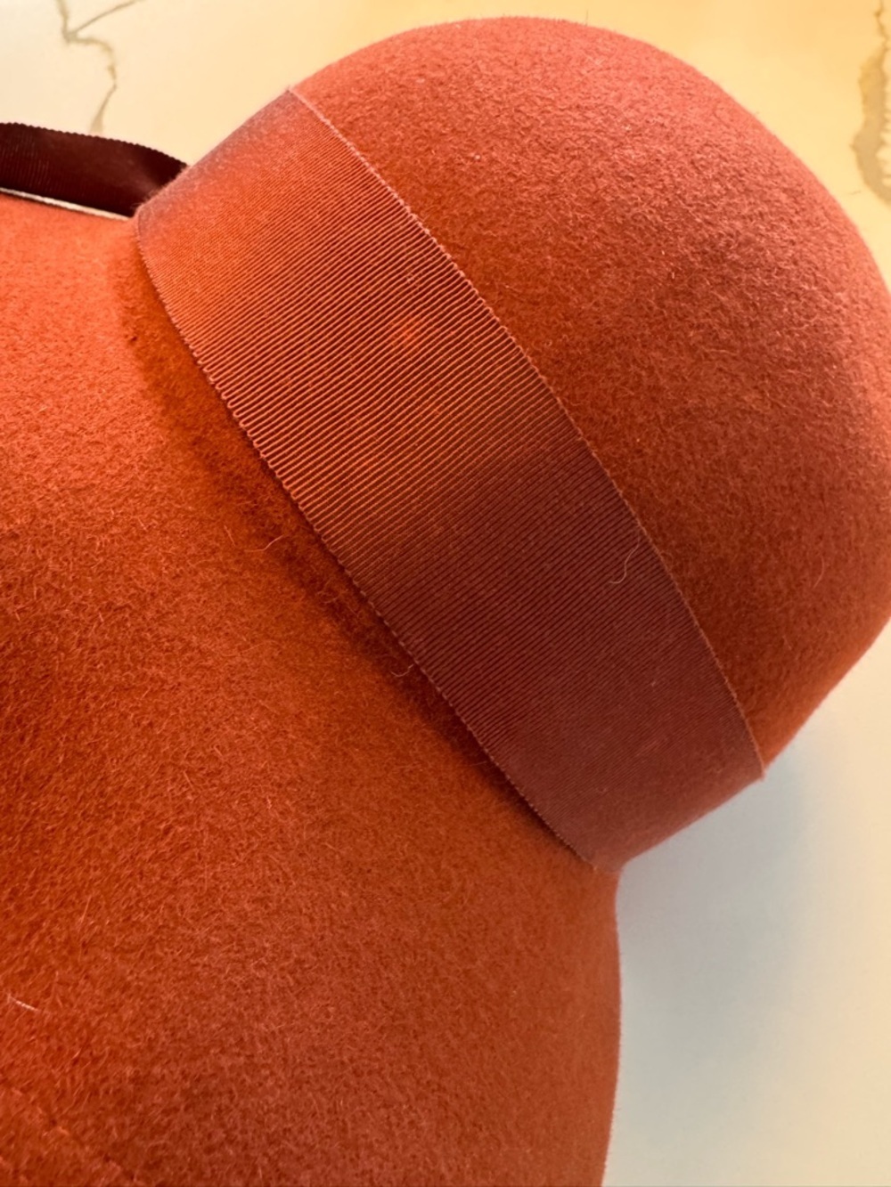 Vintage Style Wool-Feel Cloche Hat Rust Feather Detail - AS IS - Picture 7 of 12